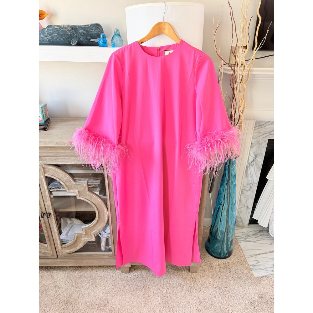 Tuckernuck Hot Pink Feather Jamie Dress Womens Hot Pink Size Medium - Picture 4 of 8